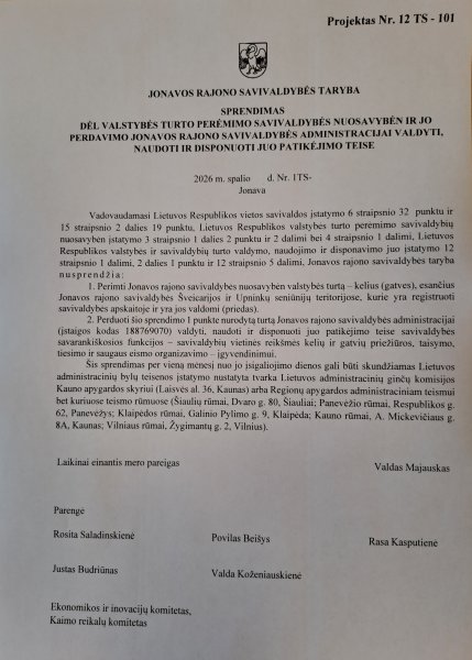 Informacija apie savivaldybės nuosavybėn perimamus kelius (gatves)
